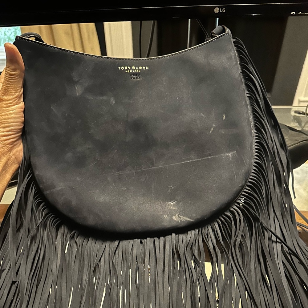 Tory Burch Blue Suede Fringe Bag